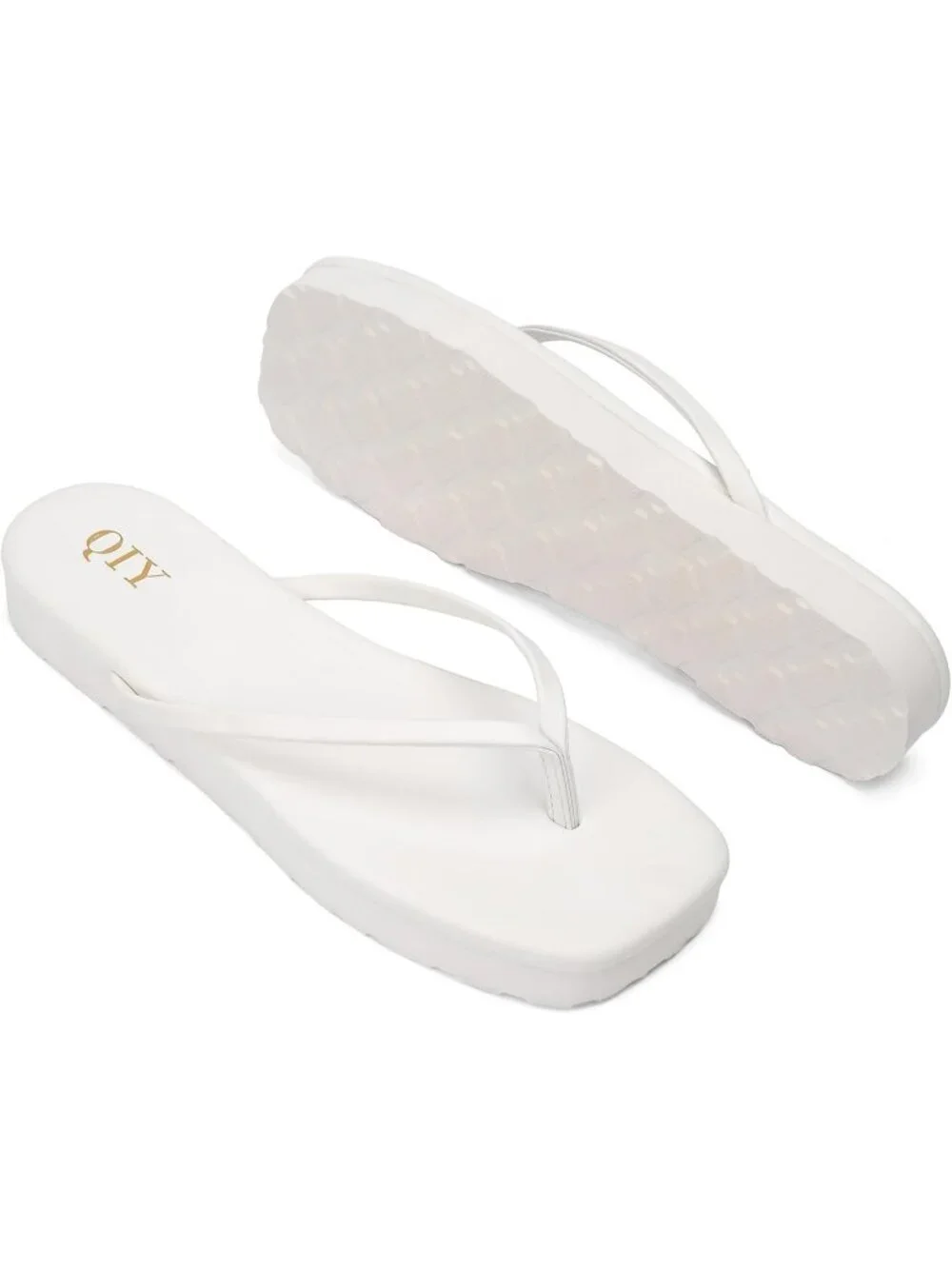 Women's White Faux Leather Comfortable Square Toe Memory Foam Insole Sandals
